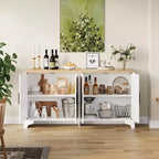 Mobile credenza a buffet in rattan da 157,5 cm, armadio da cucina a 4 ante con ripiani