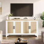 Mobile credenza a buffet in rattan da 157,5 cm, armadio da cucina a 4 ante con ripiani