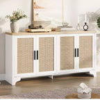 Mobile credenza a buffet in rattan da 157,5 cm, armadio da cucina a 4 ante con ripiani