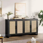 Mobile credenza a buffet in rattan da 157,5 cm, armadio da cucina a 4 ante con ripiani