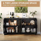 Mobile credenza a buffet in rattan da 157,5 cm, armadio da cucina a 4 ante con ripiani