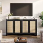 Mobile credenza a buffet in rattan da 157,5 cm, armadio da cucina a 4 ante con ripiani