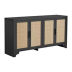 Mobile credenza a buffet in rattan da 157,5 cm, armadio da cucina a 4 ante con ripiani