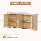Mobile credenza a buffet in rattan da 157,5 cm, armadio da cucina a 4 ante con ripiani