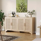 Mobile credenza a buffet in rattan da 157,5 cm, armadio da cucina a 4 ante con ripiani