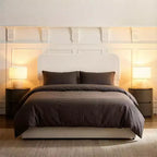 Calvin Modern Boucle Upholstered Bed for approx. 152 × 203 cm mattress – Ivory Fabric Headboard
