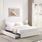 Letto imbottito Calvin Modern Boucle per materasso da circa 152 × 203 cm – Testiera in tessuto avorio