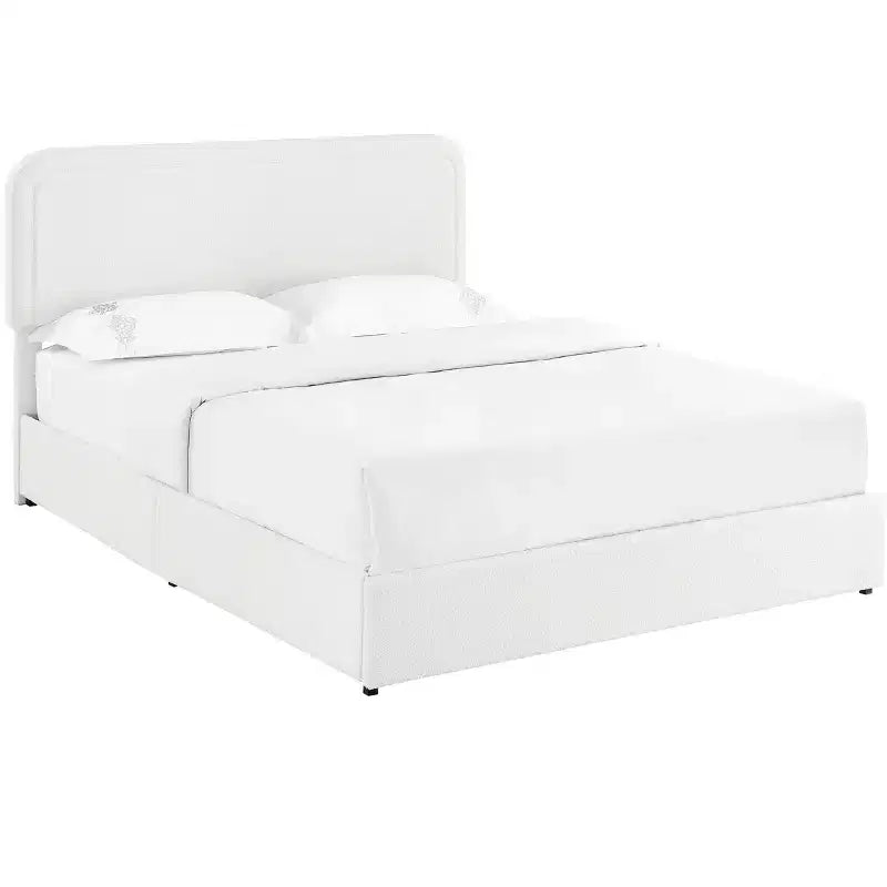 Letto matrimoniale Calvin Modern con testiera in tessuto bouclé color avorio