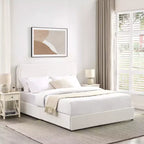Letto imbottito Calvin Modern Boucle per materasso da circa 152 × 203 cm – Testiera in tessuto avorio