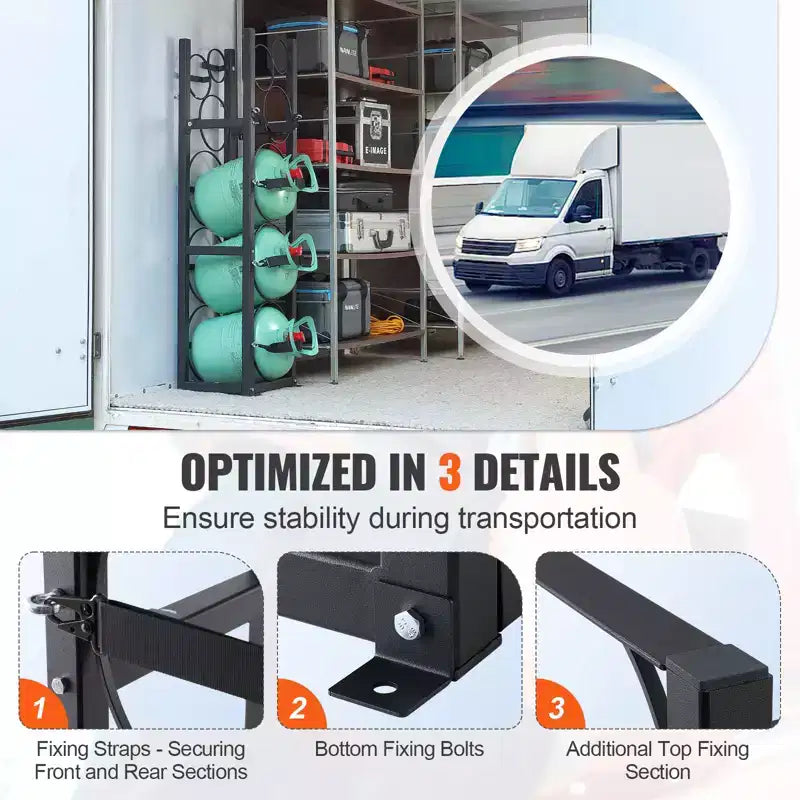 Portabombole per refrigerante per 6 bombole – Stoccaggio cilindri in acciaio al carbonio 32.5x33x119.7cm