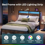 Struttura letto per materasso di circa 97 × 191 cm con luci LED, stazione di ricarica e testiera alta
