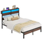 Bed Frame for approx. 97 × 191 cm mattress with LED Lights, Charging Station & High Headboard