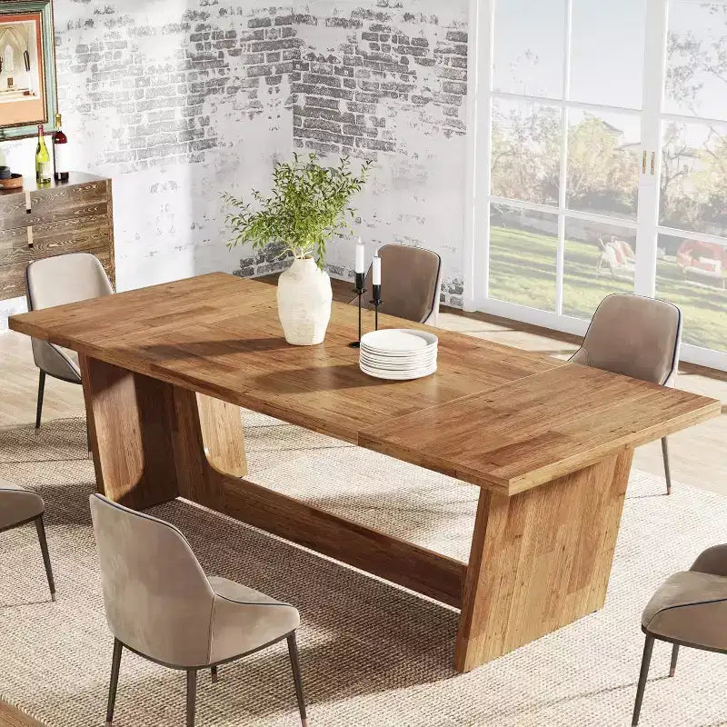 Tavolo da pranzo in legno da 70,9 pollici, tavolo da pranzo rettangolare in stile rustico per 6-8 persone con base solida