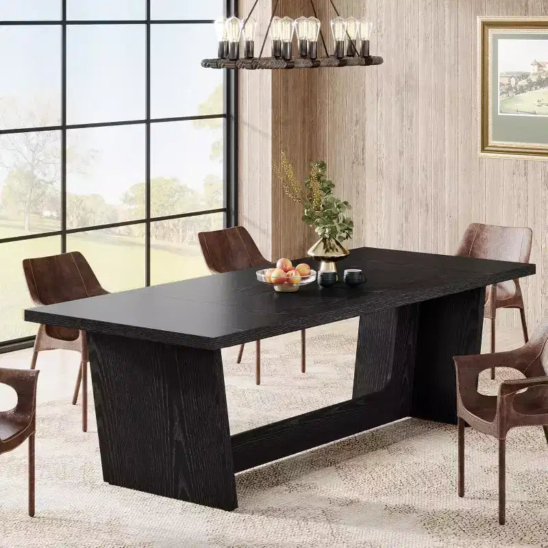 Tavolo da pranzo in legno da 70,9 pollici, tavolo da pranzo rettangolare in stile rustico per 6-8 persone con base solida