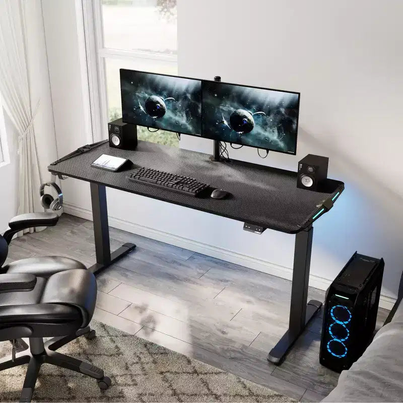 Scrivania da Gaming Regolabile in Altezza con Illuminazione RGB, 65 L x 27,5 P x 29'' - 48,5 A