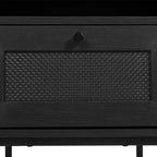 Comodino Malaki Mid-Century Modern con cassetto in rattan e ripiano aperto