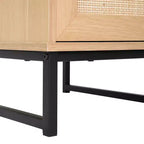 Comodino Malaki Mid-Century Modern con cassetto in rattan e ripiano aperto