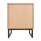 Comodino Malaki Mid-Century Modern con cassetto in rattan e ripiano aperto