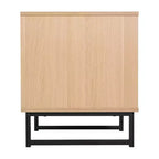 Comodino Malaki Mid-Century Modern con cassetto in rattan e ripiano aperto