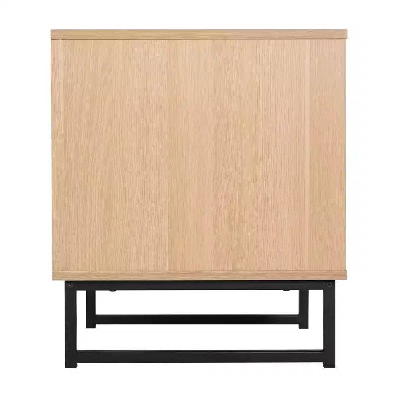Comodino Malaki Mid-Century Modern con cassetto in rattan e ripiano aperto