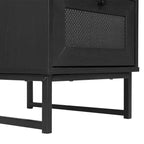 Comodino Malaki Mid-Century Modern con cassetto in rattan e ripiano aperto