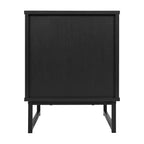 Comodino Malaki Mid-Century Modern con cassetto in rattan e ripiano aperto