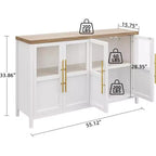 Mobile contenitore da 139,7 cm per fattoria con 4 ante in vetro – Credenza sottile bianca