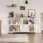 Mobile contenitore da 139,7 cm per fattoria con 4 ante in vetro – Credenza sottile bianca