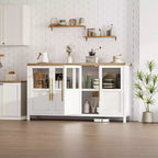 Mobile contenitore da 139,7 cm per fattoria con 4 ante in vetro – Credenza sottile bianca