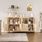 Mobile contenitore da 139,7 cm per fattoria con 4 ante in vetro – Credenza sottile bianca
