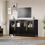 Mobile contenitore da 139,7 cm per fattoria con 4 ante in vetro – Credenza sottile bianca