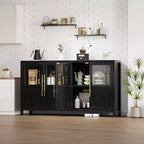 Mobile contenitore da 139,7 cm per fattoria con 4 ante in vetro – Credenza sottile bianca