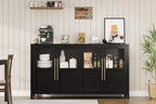 139.7 cm Farmhouse Storage Cabinet with 4 Glass Doors – Slim White Sideboard