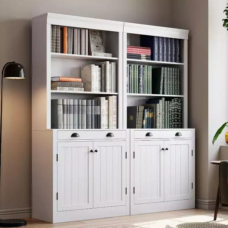 Libreria Alta 180cm con Cassetti, Scaffale con Anta e 2 Cassetti, Librerie in Legno per Casa, Ufficio, Soggiorno