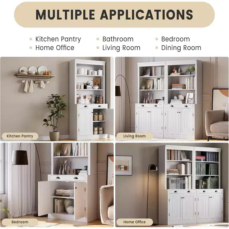 Libreria Alta 180cm con Cassetti, Scaffale con Anta e 2 Cassetti, Librerie in Legno per Casa, Ufficio, Soggiorno