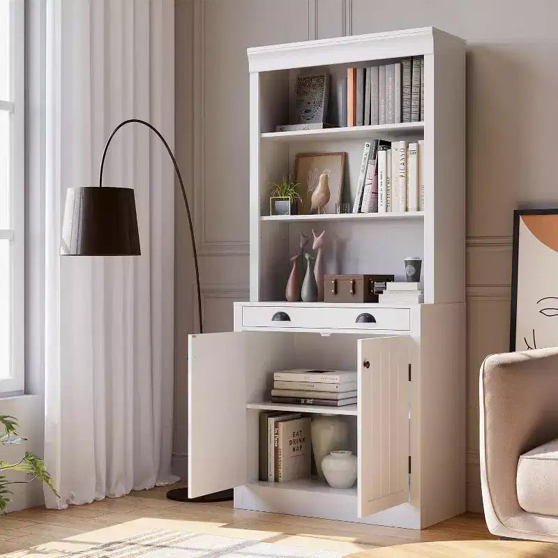 Libreria Alta 180cm con Cassetti, Scaffale con Anta e 2 Cassetti, Librerie in Legno per Casa, Ufficio, Soggiorno