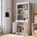 Libreria Alta 180cm con Cassetti, Scaffale con Anta e 2 Cassetti, Librerie in Legno per Casa, Ufficio, Soggiorno