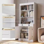 Libreria Alta 180cm con Cassetti, Scaffale con Anta e 2 Cassetti, Librerie in Legno per Casa, Ufficio, Soggiorno
