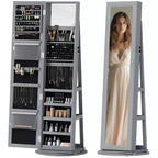 360° Swivel Jewelry Armoire with Full-Length Mirror & Storage Shelves