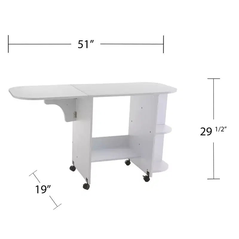 Tavolo da cucito e stazione per hobby pieghevole ed espandibile con rotelle – Design bianco