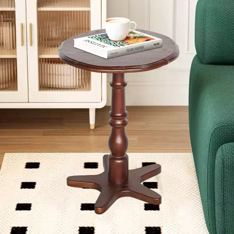 40.0 cm Round Wooden Pedestal Coffee Table – Vintage Accent Nightstand, Brown