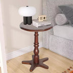 Tavolino da caffè rotondo con piedistallo in legno da 40,0 cm – Comodino vintage con accento, marrone