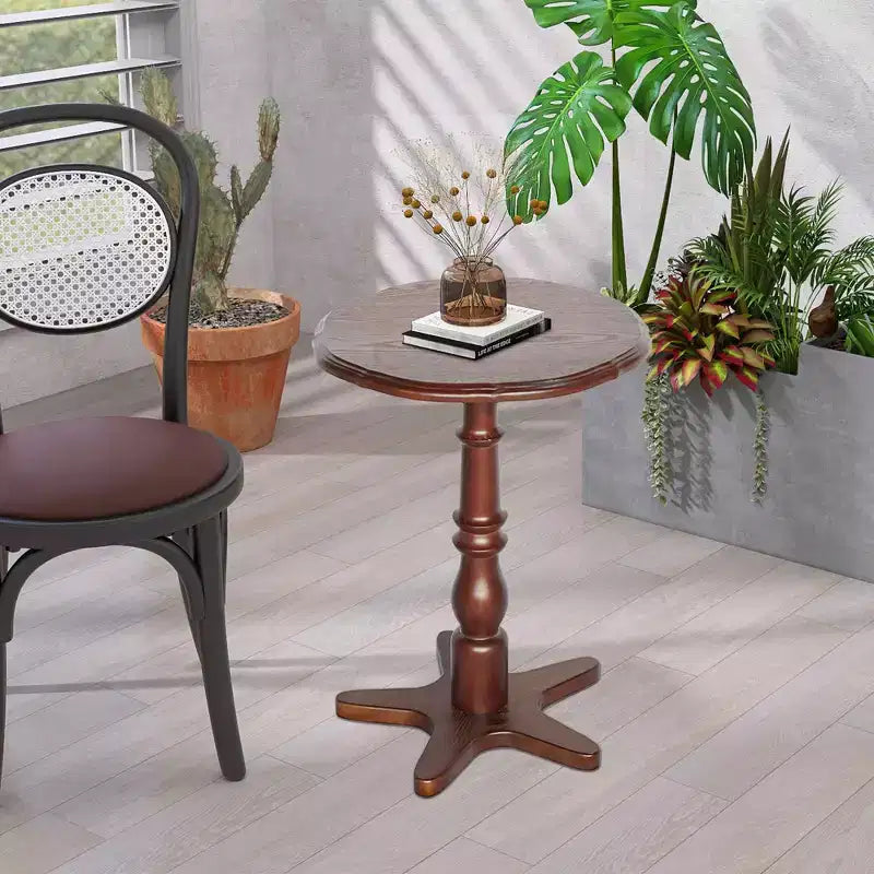Tavolino da caffè rotondo con piedistallo in legno da 40,0 cm – Comodino vintage con accento, marrone