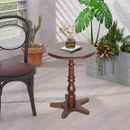 Tavolino da caffè rotondo con piedistallo in legno da 40,0 cm – Comodino vintage con accento, marrone