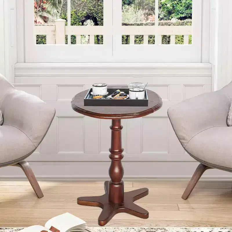 Tavolino da caffè rotondo con piedistallo in legno da 40,0 cm – Comodino vintage con accento, marrone