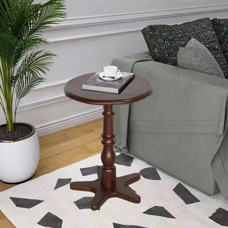 Tavolino da caffè rotondo con piedistallo in legno da 40,0 cm – Comodino vintage con accento, marrone