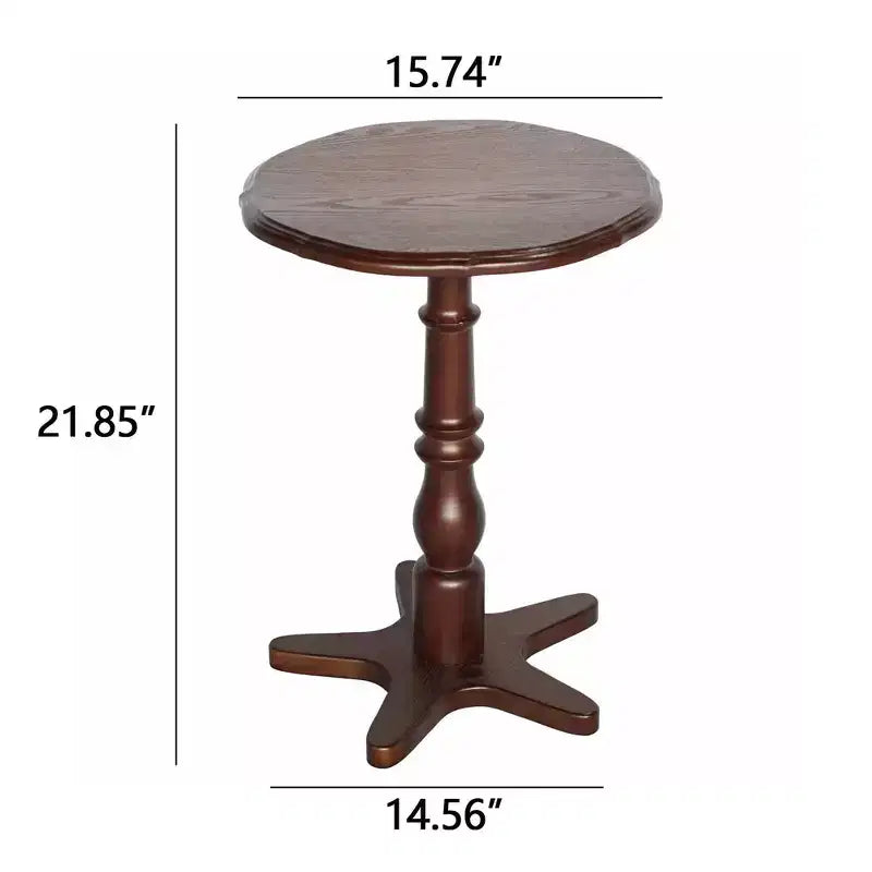 Tavolino da caffè rotondo con piedistallo in legno da 40,0 cm – Comodino vintage con accento, marrone
