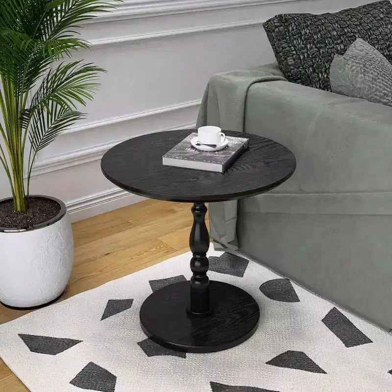 58.4 cm Black Round Accent Side Table – Small Drink Table for Living Room