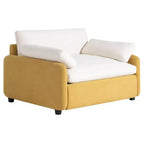 Poltrona singola in ciniglia oversize con seduta profonda e cuscini decorativi