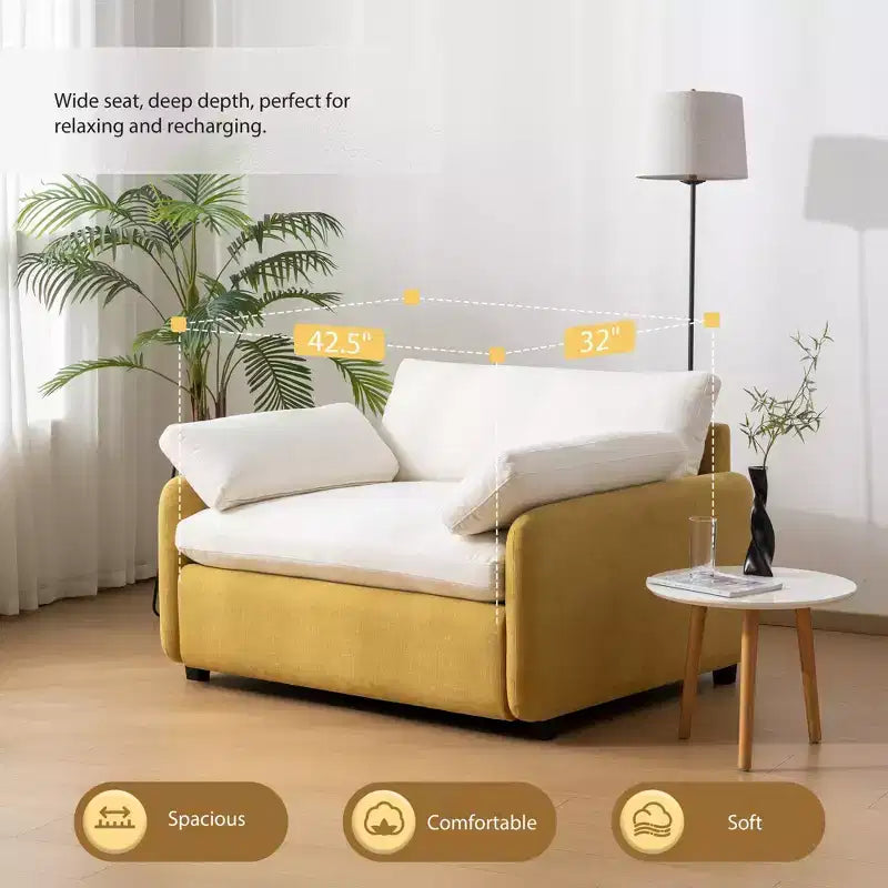 Poltrona singola in ciniglia oversize con seduta profonda e cuscini decorativi